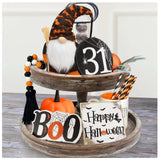 Halloween Decor - Halloween Decorations - BOO Happy Halloween Wooden Signs - Cute Gnomes Plush and Bead Garland - Farmhouse Rustic Tiered Tray Decor Items for Home Table House Room ORIENTAL CHERRY