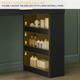 DWVO Vanity Desk with Mirror, Large Makeup Table with Power Outlets, 11 LED Bulbs, 3 Adjustable Light Modes, 4 Drawers and Built-in Shelves, Hollywood Dressing Vanity Desk Set for Bedroom, Black DWVO