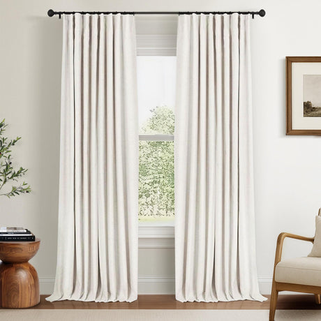 INOVADAY 100% Blackout Curtains for Bedroom, Black Out Curtains 96 Inch Long, Clip Rings Linen Blackout Drapes, Thermal Insulated Room Darkening for Living Room, 2 Panels - Beige,W50xL96 INOVADAY