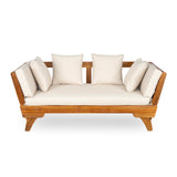 Christopher Knight Home Gary Patio Convertible Couch, Wooden Outdoor Daybed, 3-Seater Acacia Wood Patio Furniture Lounge Sofa for Backyard/Poolside/Garden, Back Pillow+Removable Cushion, Teak+ Beige Christopher Knight Home