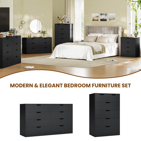 BTHFST 8 Drawers Black Dresser for Bedroom, Modern Wood Chest of Drawers 8 Drawer Dresser with Large Capacity for Living Room, Closet, Hallway, Entryway BTHFST