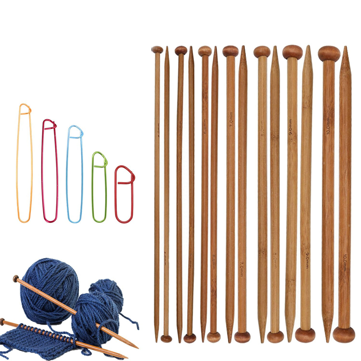 7 Pairs Bamboo Knitting Needles Set, Bamboo Natural, Long Wooden Knitting Needles, Single Point Straight Wood Needles, Wooden Knitting Needles for Beginners for Making Sweater, Shawl, Scarf ADULLPONY