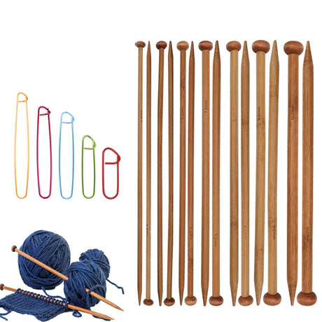 7 Pairs Bamboo Knitting Needles Set, Bamboo Natural, Long Wooden Knitting Needles, Single Point Straight Wood Needles, Wooden Knitting Needles for Beginners for Making Sweater, Shawl, Scarf ADULLPONY