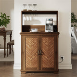 JOINICE Farmhouse Coffee Bar Cabinet with Storage,31.5" Kitchen Cabinet with Hooks and Charging Station,Coffee Station with Adjustable Shelf and Hutch,Sideboard for Living Dining Room JOINICE