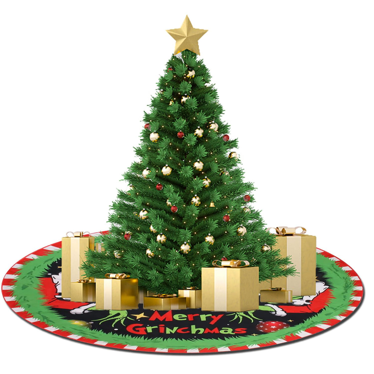 CJYGEGE Merry Christmas Tree Skirt Collar 48 Inch, Softand Funny Farmhouse Holiday Decor Xmas Party Holiday Decoration CJYGEGE