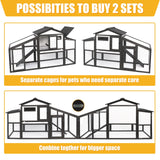 Chicken Coop and Run, Two Story Rabbit Hutch Indoor Outdoor, Wooden Hen House with Nesting Box Rabbit Cage, Ramp, Deep No Leak Pull Out Tray, for Chick, Bunny(Black) PetsCosset