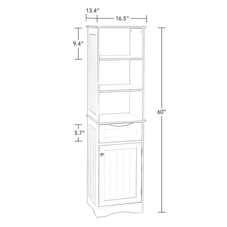 RiverRidge, Gray Ashland Bathroom Freestanding Storage Cabinet with Three Open Shelves and Drawer, Size RiverRidge