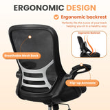 HYLONE Drafting Chair Tall Office Chair, High Ergonomic Standing Desk Computer Stools with Rubber Wheels, Flip-up Armrests, Adjustable Height and Foot-Ring, Comfortable Mesh Fabric, Black HYLONE