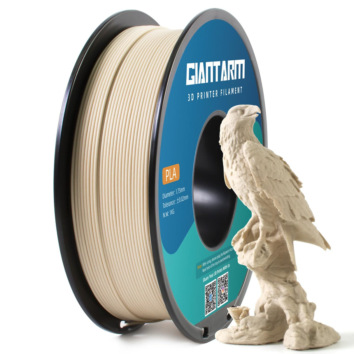 GIANTARM Wood Filament PLA,Wood PLA 3D Printer Filament,1.75mm Dimensional Accuracy +/-0.03mm,for Most 3D FDM Printer,1080 Feet per Roll,(Wood Poplar) GIANTARM
