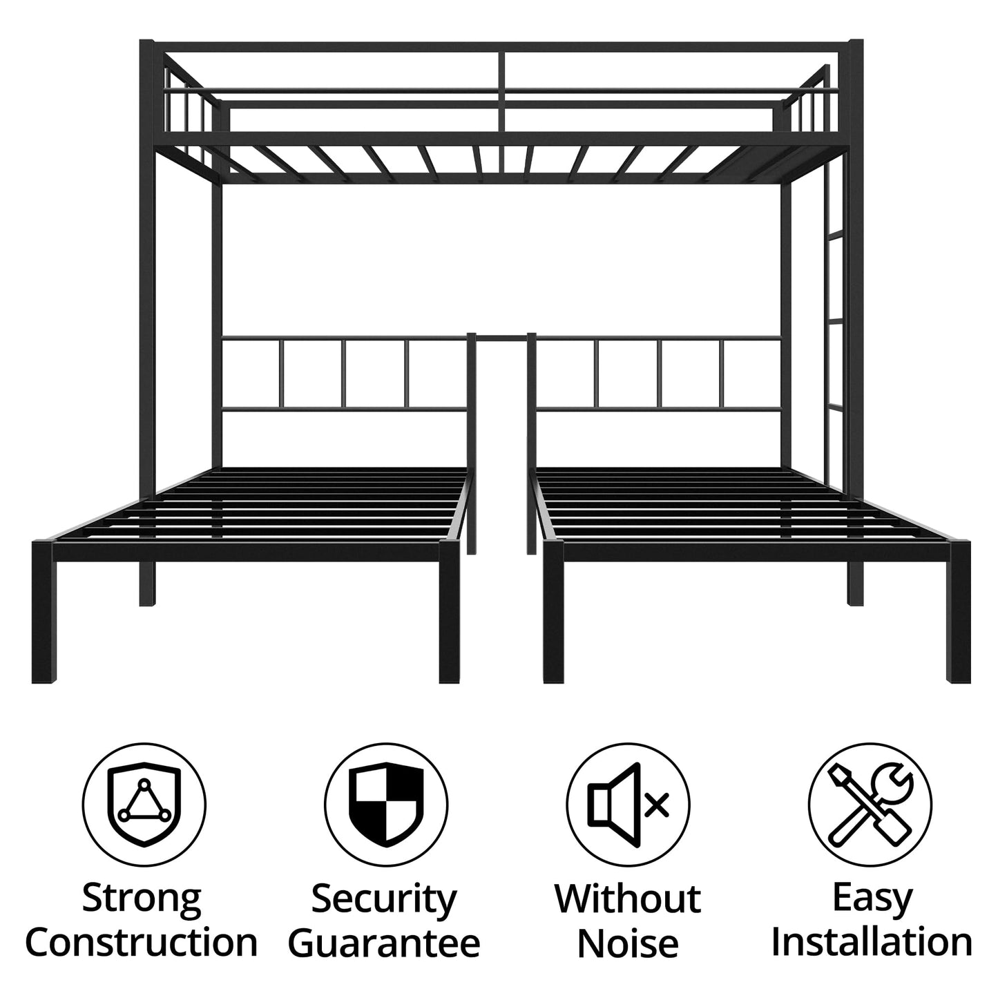 TURRIDU Metal Triple Bunk Bed for 3, Twin Over Twin Over Twin Bunk Beds with Built-in Ladders, Separates into 3 Twin Beds for Teens, Adults, No Box Spring Needed, Black