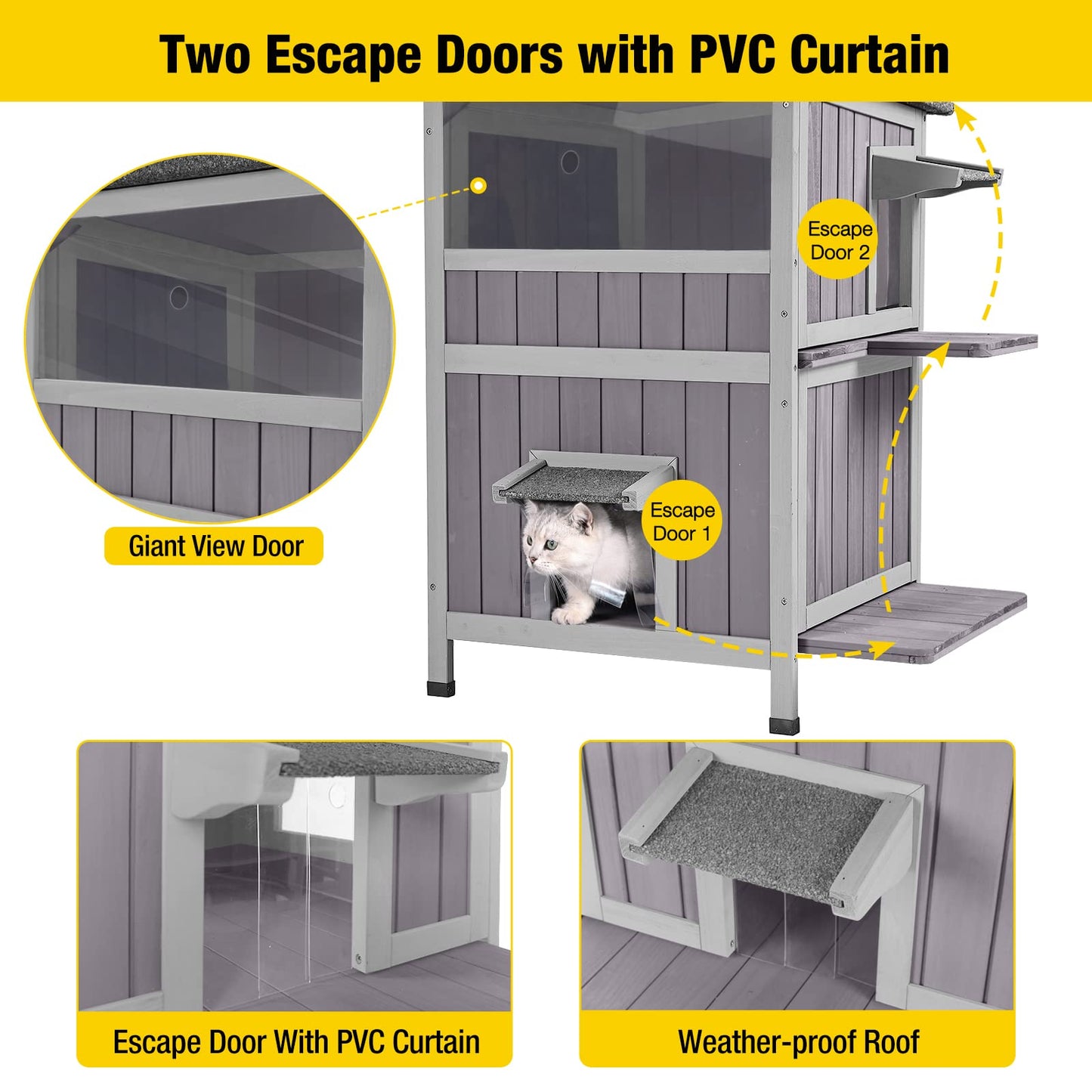 Aivituvin Cat House - 2 Story Outdoor Feral Cats Shelter with Escape Door | Durable Wood Pet House for Cats - WoodArtSupply