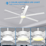 Ohniyou 72 Inch Large Industrial Ceiling Fan with Lights Remote Control, White Big Ceiling Fan with 6 Metal Blades, 6-speed Quiet DC Motor for Outdoor Patios Shop Living Room Garage Ohniyou