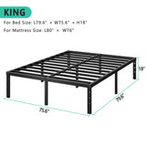 HLIPHA Metal Platform Bed Frame 18 Inch Tall,No Box Spring Needed,King Size Bed with Heavy Duty Strong Support Slats,Easy to Assemble,Black HLIPHA