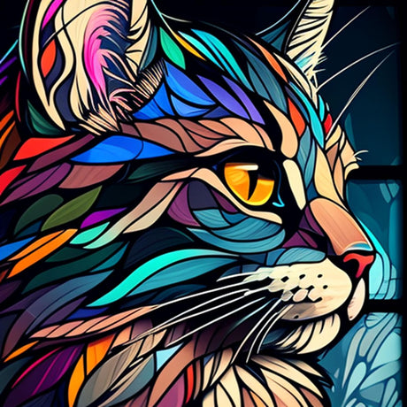 Beaudio Animals Series Diamond Painting Kits for Adults- Colorful Cat with Glass Art - DIY Round Full Drill 5D Diamond Art for Home Wall Decor (11.8x11.8inch) Beaudio