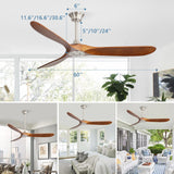CACI Mall 60 inch 3 blade wood ceiling fan no Light, Solid, Quiet, Reversible DC Motor, Outdoor, Indoor Ceiling Fan for Living Room, Patio, Bedroom, Porch, Farmhouse CACI Mall