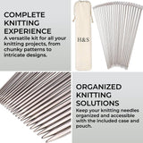 H&S Knitting Needles Set for Beginners Knitting Accessories - 11 Pairs of Stainless Steel Knitting Needles with Firm Grip Handle - Single Pointed Needle Set with Pouch for Easy Storage H&S