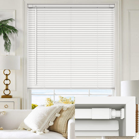 LazBlinds No Tools No Drill 1" Vinyl Mini Blinds, Cordless Blinds for Windows, Light Filtering Horizontal Window Blinds & Shades, 26" W x 36" H, White LazBlinds