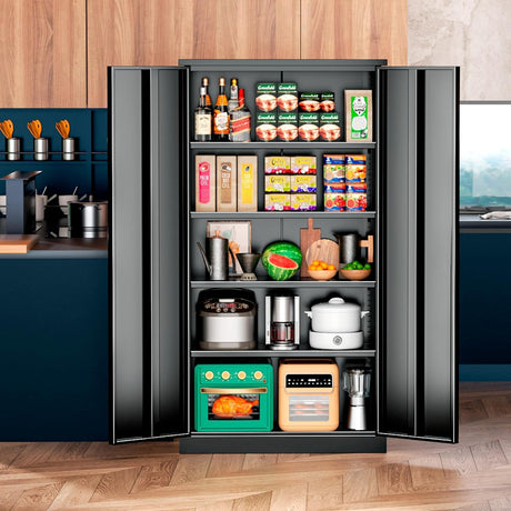 Bonusall Pantry Storage Cabinet with Lock, 72" H Metal Storage Cabinets with 4 Adjustable Shelves, Lockable Steel Cabinet for Home Office, Warehouse，School(Black) Bonusall