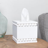 AuldHome Beaded Square Tissue Box Cover (White); Rustic Farmhouse Wood Tissue Holder AuldHome Design