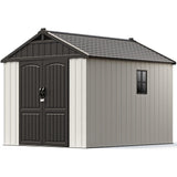 Patiowell 8 x 10 FT Resin Outdoor Storage Shed with Floor, Plastic Shed with Window and Lockable Door for Garden, Backyard, Tool Storage Use, Easy to Install in Beige (Kick-it Shed) Patiowell