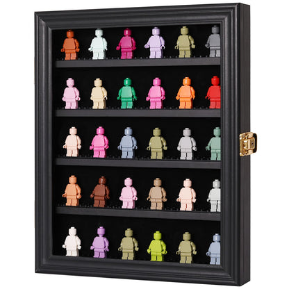 VERANI Minifigures Miniature Display Case Collectibles Display Box Wall Mount Figure Display Curio Cabinet with Lockable Anti Dust Door for Small Objects Lockable Removable Shelves - Small Black