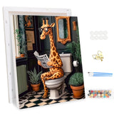 EOBROMD Framed Paint by Numbers Kits for Adults Cute Giraffe in The Toilet, DIY Kits Crafts for Beginner, Painting on Stretched Canvas, Oil Paint by Numbers for Home Decor Gift 12x16inch EOBROMD