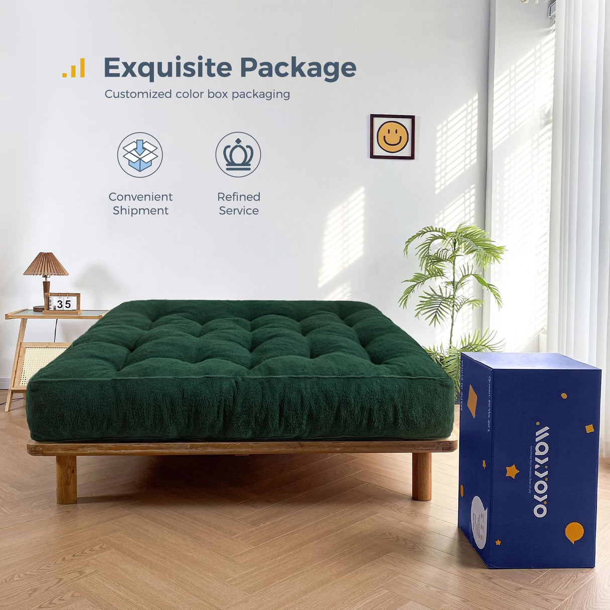 MAXYOYO 8" Futon Mattress Full Size, Ultra Thick Boucle Futons Sofa Couch Bed Sleeper Sofa Bed Floor Mattress for Adults, Shredded Foam Filling (Frame Not Included), Green MAXYOYO