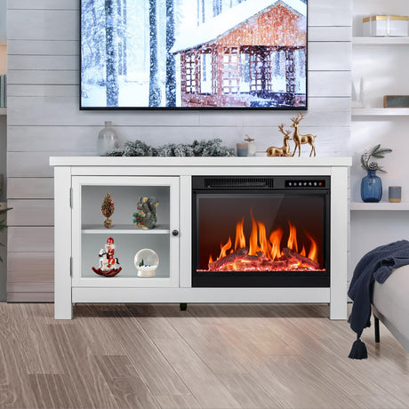 R.W.FLAME Fireplace TV Stand for 50 Inch TV,Modern Entertainment Center with 23" Electric Fireplace,Media Furniture for Living Room with Storage Cabinets, 48 Inch,White R.W.FLAME