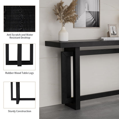 LKTART 59.05" Sofa Table Contemporary Narrow Long Entryway Console Table Behind Couch Table with Rubber Wood Leg for Hallway Living Room Foyer (Black) - WoodArtSupply