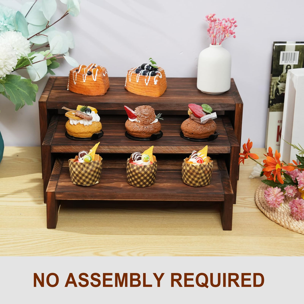 Infankey 3 Tier Cupcake Stand & Wood Display Risers,for Food Desserts Stand Perfume Organizer Funko POP Collections, Display Stand for Organizer and Decoration Infankey