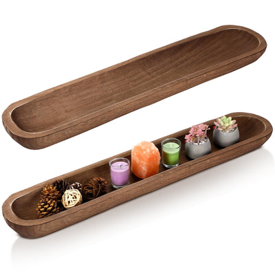 Nuogo 2 Pack 30 Inch Large Wooden Decorative Dough Bowls Rustic Paulownia Long Hand Carved Wood Bowl Dining Room for DIY Home Crafts Making Farmhouse Fruits Supplies Decoration