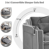 Convertible Sofa Bed,3-in-1 Velvet Sleeper Couch Pull-Out Bed,55'' Loveseat Sleeper Sofa Bed with Adjustable Backrest with 2 Pillows and Storage Bag & USB Port and Swivel Phone Stand,Dark Gray WIIS' IDEA