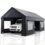 VIWAT Carport 12x20 FT Heavy Duty Carport Canopy with Enhanced Base & Side-Opening Door, Portable Garage for Pickup, Boats, Car and Truck, Black VIWAT
