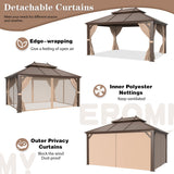EROMMY 10' x 13' Hardtop Gazebo Double Roof Galvanized Steel Canopy Outdoor Aluminum Frame Permanent Metal Pavilion with Netting and Curtains for Patio Backyard Deck and Lawns EROMMY