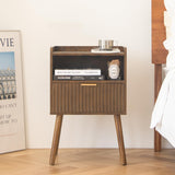 AWASEN Mid Century Modern Nightstand, Wood Bedside Table with Fluted Drawers, Rustic Night Stand Bed Side Table with Solid Wood for Living Room, Bedroom, Office and Small Space (Rustic Brown) AWASEN