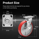 Nefish 8 Inch Heavy Duty Industrial Grade Casters Wheels, Aluminum Core PU Castor Set of 4, Durable Plate Swivel Casters with Brake 6000 LBS, Anti-Corrosion Wheels for Industrial, Equipment Nefish