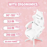 Vigosit Cute Gaming Chair with Lumbar Cushion and Decorated Ears, Ergonomic Computer Chair with Footrest, Reclining PC Game Chair for Girl, Teen, White Vigosit