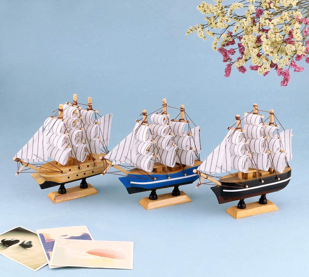 dedoot Wooden Sailboat 6 Pack Miniature Sailboat Model Ship Nautical Decor Tabletop Decorative Ornament for Ocean Theme Home Decor, 5.5x5x1.2 Inch dedoot