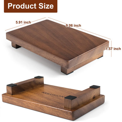 Walnut Wood Pedestal Stand, Wooden Soap Tray Farmhouse Decor Wood Riser Display for Bottle Plant Makeup Tissues Candles Towels Jewelry (Medium, 9 x 5.9 x1.57Inch)