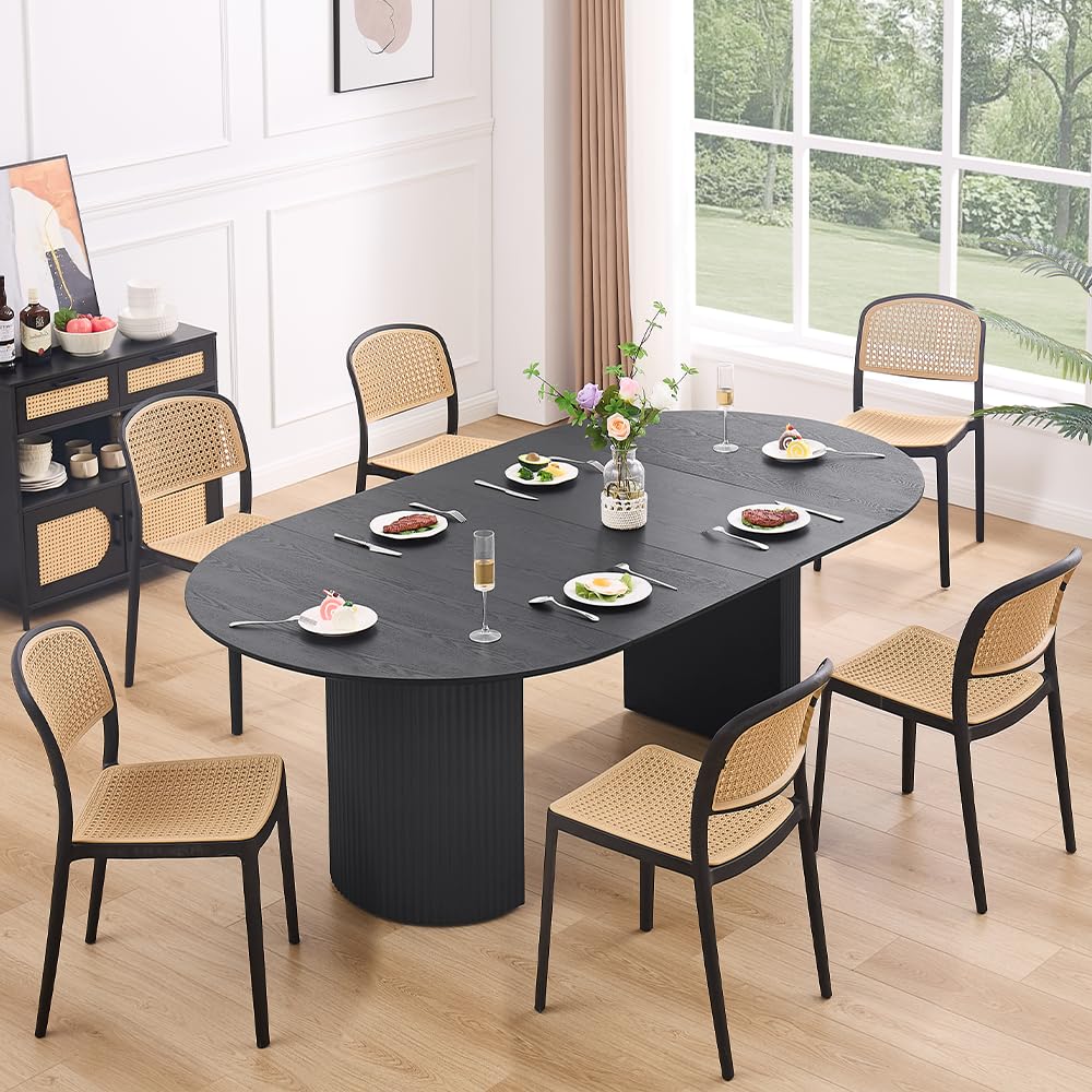 WILLIAMSPACE 86.61" Wood Extendable Dining Table for 6 to 8, Modern Oval Kitchen Table with Wooden Pedestal Base, Mid Century Large Round Dining Room Table Furniture, Easy to Assemble, Black - WoodArtSupply