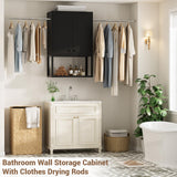 Homieasy Wall Cabinet with 2 Hanging Rods, 67'' Wide Laundry Wall Cabinet with 2 Doors, Open Rack & Adjustable Inner Shelf, Storage Cabinet Wall Mounted for Laundry & Bathroom, Black Homieasy