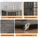 PRETZI Dog Crate Furniture with Cushion,38" Wooden Dog Crate nightstand with Double Doors, Grey Dog Kennel Indoor with Wheels, Decorative Pet Dog House for Small Medium Large Dog PRETZI