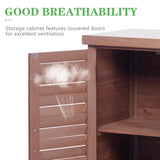 Outdoor Potting Bench with Storage Cabinet and Metal Top, Wood Workstation for Outdoor Patio, Garden (Dark Brown, 31x17x36‘’) Wood-Natrl