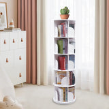 5-Tier 360° Rotating Corner Bookshelf by HAPPCUCOE - Contemporary White Floor Standing Organizer for Home and Office HAPPCUCOE