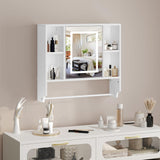 MAHANCRIS Bathroom Wall Cabinet with Mirror, Wall Mounted Medicine Cabinet with Color Adjustment LED Lights, Mirrored Over The Toilet Storage Cabinet with Adjustable Shelves, 23.6''W x 21.6''H, White MAHANCRIS