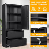 STANI 2 Drawer Lateral File Cabinet - Metal Storage Cabinet with Locking Drawers for Letter/A4 Size Files (Black) STANI