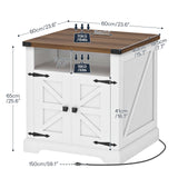 HOOBRO Farmhouse End Table with Charging Station, 23.6" Large End Tables for Living Room, Sofa Side Table with Barn Door, Wooden Square Nightstand Bedside Table, Flip Top, White and Walnut WH601UBZ01 HOOBRO