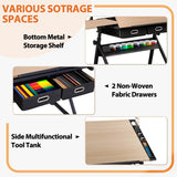 SUPER DEAL Adjustable Drafting Table Set with Charging Station, Tilting Drawing Desk Artist Desk with Stool Multifunctional Art Craft Workstation with 2 Storage Drawers for Home Office School SUPER DEAL