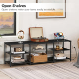 HOOBRO LED TV Stand for 65 Inch TVs with Charging Station, Gaming Entertainment Center with 3-Tier Open Storage, Long Media TV Console Table, TV Stand for Living Room, Bedroom, Black BB20UDDS01 HOOBRO