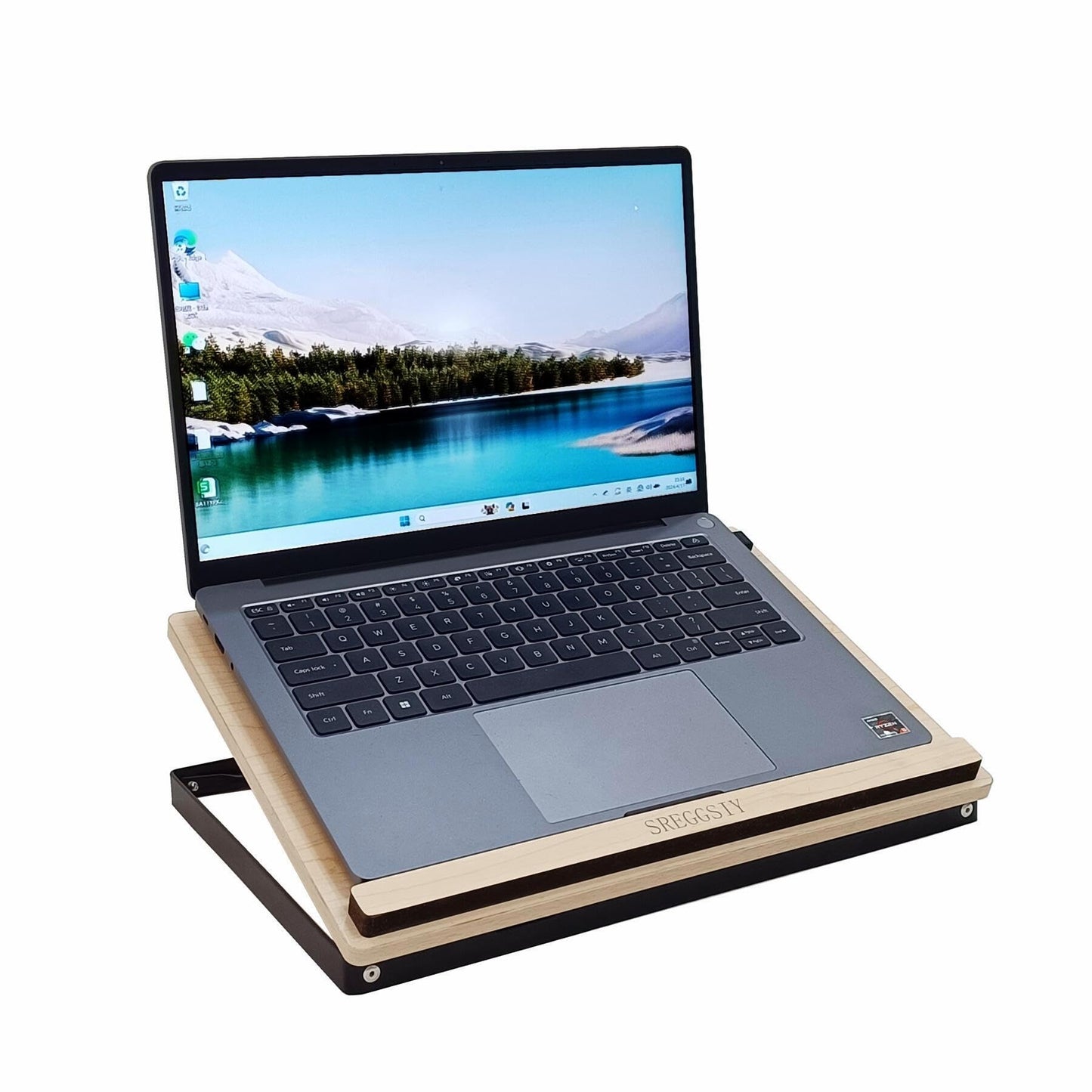 SREGGSIY Foldable Wooden Laptop Stand for Desk,Compatible with 10 to14 Inches Notebook Computer,Also Be Used to Computer Monitor Riser Stand. - WoodArtSupply